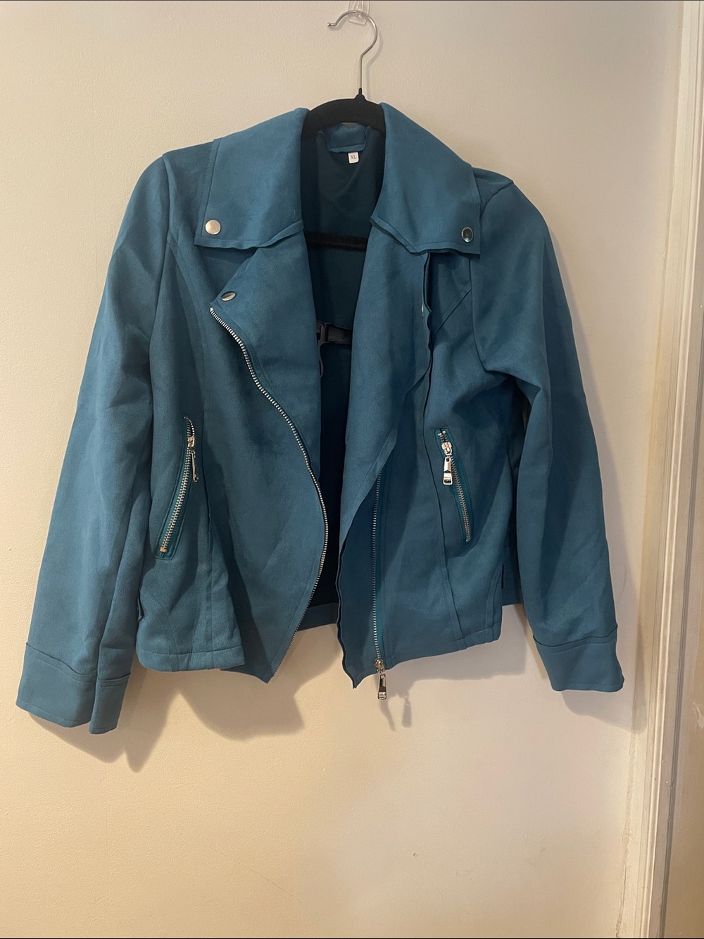 Teal Women's Moto Jacket - Stylish Zip Front Coat
